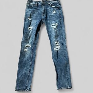 American Eagle Men's Slim Straight Flex Ripped Distressed Denim Blue Jeans 30x32